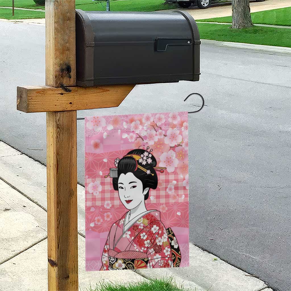 Japanese Geisha Cherry Blossom Garden Flag Pink Palaka Hawaii Pattern Fusion Design