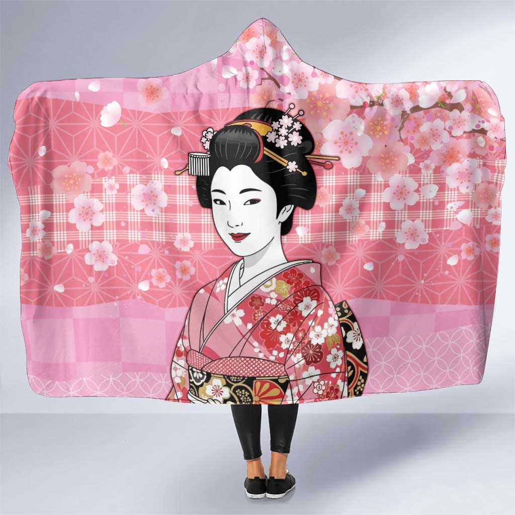Japanese Geisha Cherry Blossom Hooded Blanket Pink Palaka Hawaii Pattern Fusion Design LT19 One Size Pink - Polynesian Pride