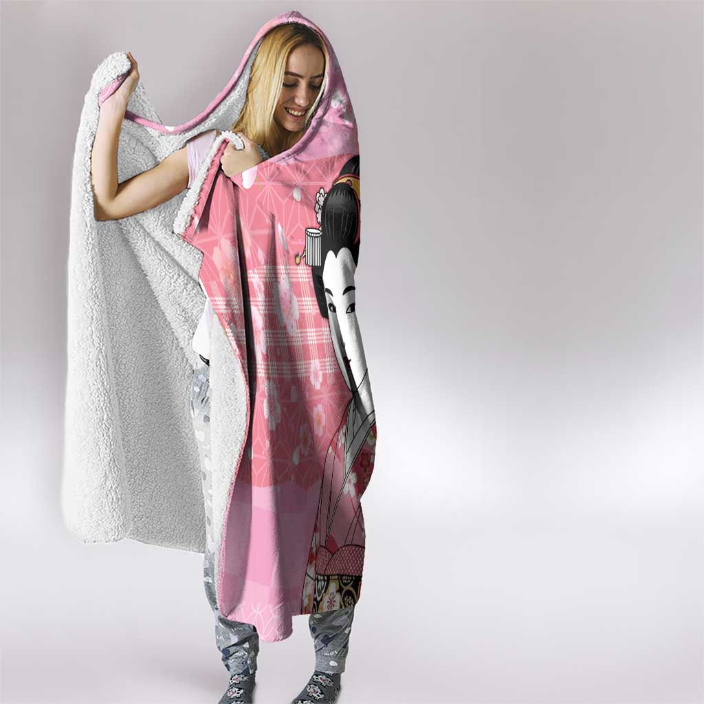Japanese Geisha Cherry Blossom Hooded Blanket Pink Palaka Hawaii Pattern Fusion Design LT19 - Polynesian Pride