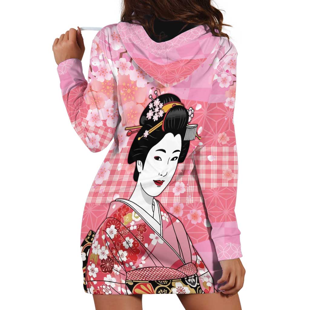 Japanese Geisha Cherry Blossom Hoodie Dress Pink Palaka Hawaii Pattern Fusion Design LT19 - Polynesian Pride