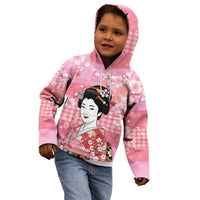Japanese Geisha Cherry Blossom Kid Hoodie Pink Palaka Hawaii Pattern Fusion Design