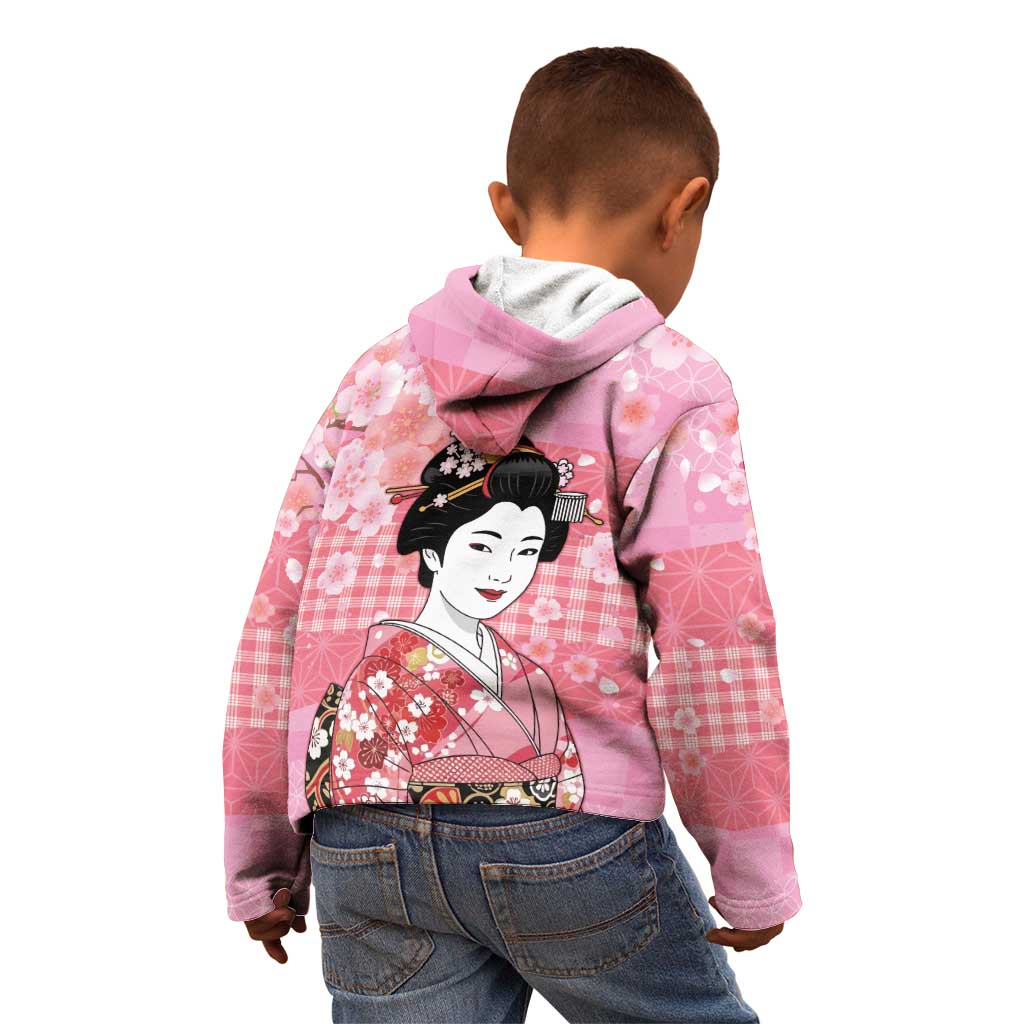Japanese Geisha Cherry Blossom Kid Hoodie Pink Palaka Hawaii Pattern Fusion Design