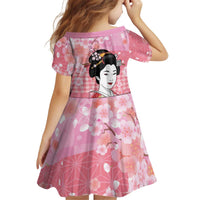 Japanese Geisha Cherry Blossom Kid Short Sleeve Dress Pink Palaka Hawaii Pattern Fusion Design