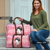 Japanese Geisha Cherry Blossom Travel Bag Pink Palaka Hawaii Pattern Fusion Design