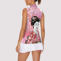 Japanese Geisha Cherry Blossom Women Sleeveless Polo Shirt Pink Palaka Hawaii Pattern Fusion Design LT19 - Polynesian Pride