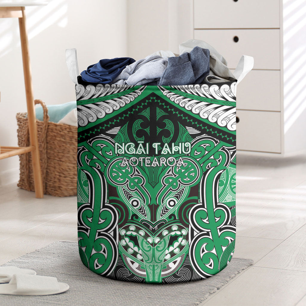 Aotearoa Iwi Ngai Tahu Laundry Basket Maori Kowhaiwhai Pattern LT19 Green - Polynesian Pride