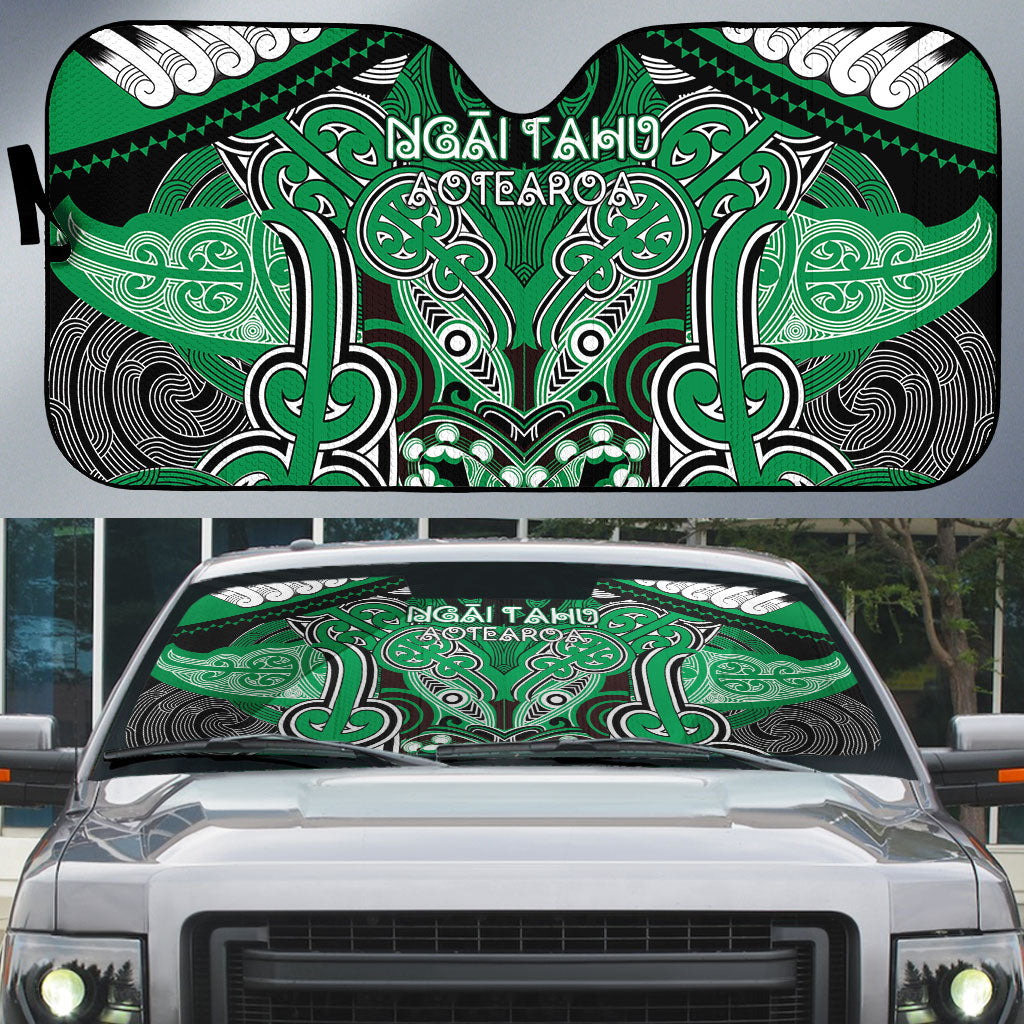 Aotearoa Iwi Ngai Tahu Auto Sun Shade Maori Kowhaiwhai Pattern LT19 Green - Polynesian Pride