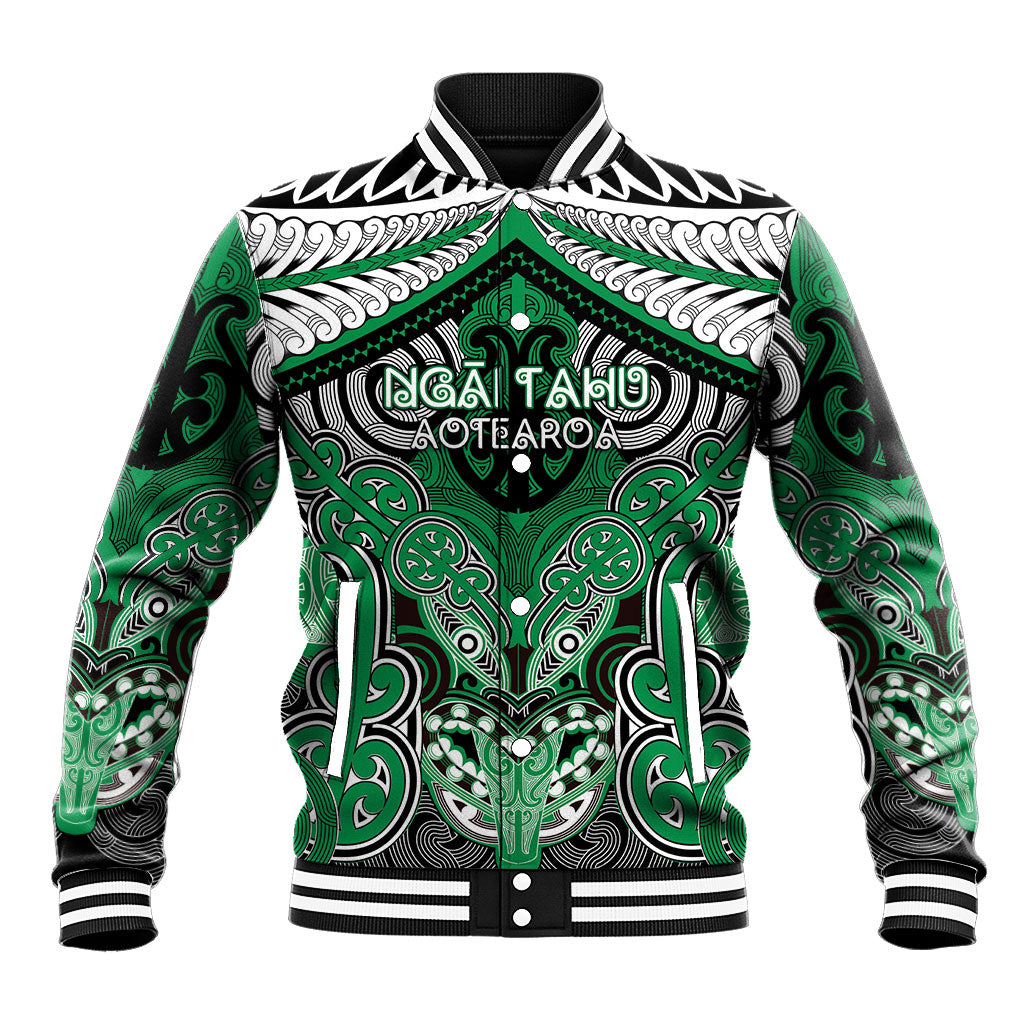 Aotearoa Iwi Ngai Tahu Personalised Baseball Jacket Maori Kowhaiwhai Pattern LT19 Unisex Green - Polynesian Pride