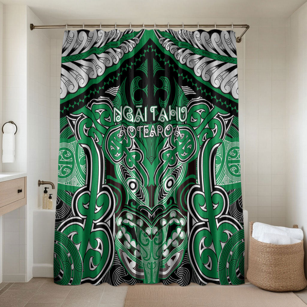 Aotearoa Iwi Ngai Tahu Bathroom Set Maori Kowhaiwhai Pattern LT19 Shower Curtain Only Green - Polynesian Pride