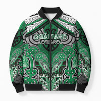 Aotearoa Iwi Ngai Tahu Personalised Bomber Puffer Jacket Maori Kowhaiwhai Pattern LT19 Unisex Green - Polynesian Pride