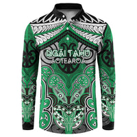 Aotearoa Iwi Ngai Tahu Personalised Button Sweatshirt Maori Kowhaiwhai Pattern LT19 Green - Polynesian Pride