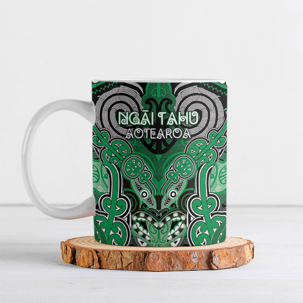 Aotearoa Iwi Ngai Tahu Personalised Ceramic Mug Maori Kowhaiwhai Pattern LT19 Green - Polynesian Pride