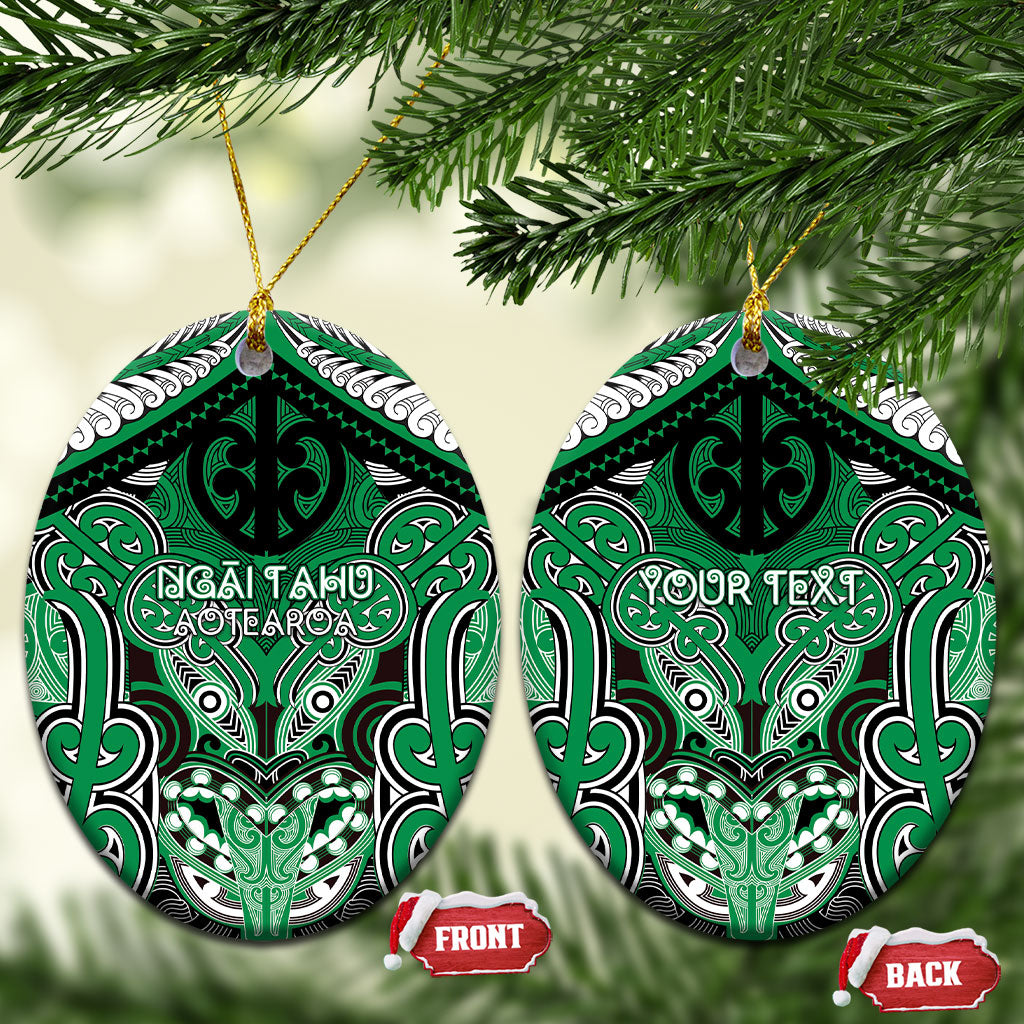 Aotearoa Iwi Ngai Tahu Personalised Ceramic Ornament Maori Kowhaiwhai Pattern LT19 Oval Green - Polynesian Pride