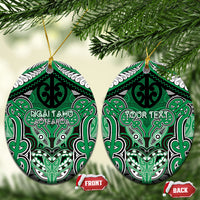 Aotearoa Iwi Ngai Tahu Personalised Ceramic Ornament Maori Kowhaiwhai Pattern LT19 Oval Green - Polynesian Pride