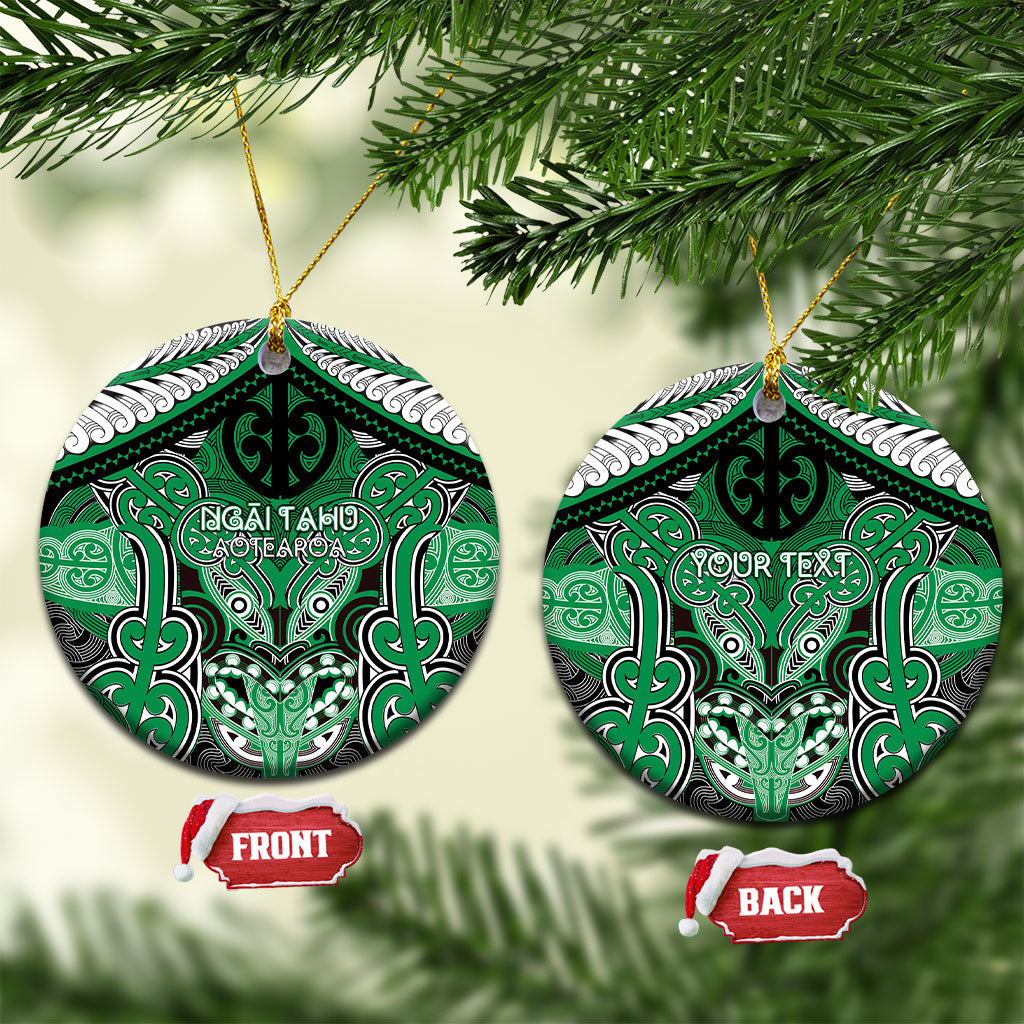 Aotearoa Iwi Ngai Tahu Personalised Ceramic Ornament Maori Kowhaiwhai Pattern LT19 Circle Green - Polynesian Pride