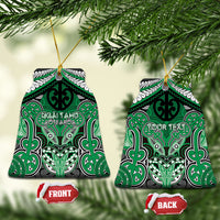 Aotearoa Iwi Ngai Tahu Personalised Ceramic Ornament Maori Kowhaiwhai Pattern LT19 Bell Flake Green - Polynesian Pride