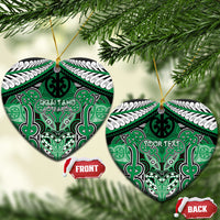 Aotearoa Iwi Ngai Tahu Personalised Ceramic Ornament Maori Kowhaiwhai Pattern LT19 Heart Green - Polynesian Pride
