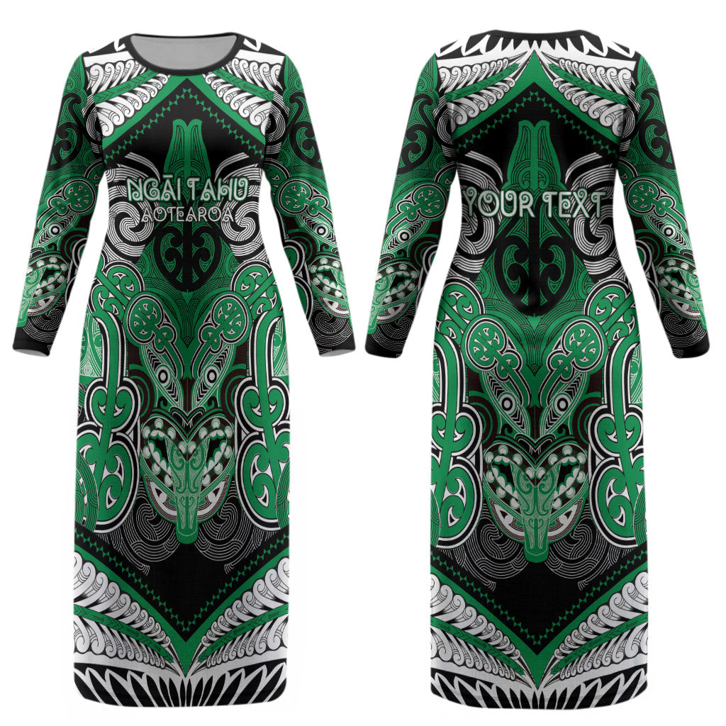 Aotearoa Iwi Ngai Tahu Personalised Couples Matching Long Sleeve Bodycon Dress and Hawaiian Shirt Maori Kowhaiwhai Pattern LT19 - Polynesian Pride