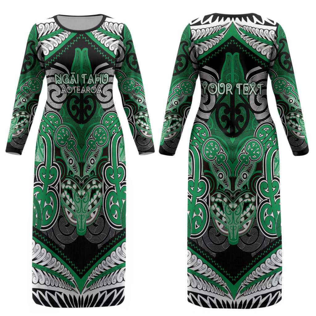 Aotearoa Iwi Ngai Tahu Personalised Couples Matching Long Sleeve Bodycon Dress and Long Sleeve Button Shirt Maori Kowhaiwhai Pattern LT19 - Polynesian Pride