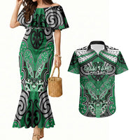 Aotearoa Iwi Ngai Tahu Personalised Couples Matching Mermaid Dress and Hawaiian Shirt Maori Kowhaiwhai Pattern LT19 Green - Polynesian Pride
