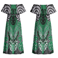 Aotearoa Iwi Ngai Tahu Personalised Couples Matching Off Shoulder Maxi Dress and Long Sleeve Button Shirt Maori Kowhaiwhai Pattern LT19 - Polynesian Pride