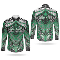 Aotearoa Iwi Ngai Tahu Personalised Couples Matching Off The Shoulder Long Sleeve Dress and Long Sleeve Button Shirt Maori Kowhaiwhai Pattern LT19 - Polynesian Pride