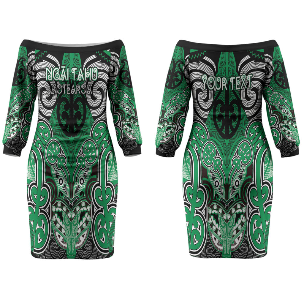 Aotearoa Iwi Ngai Tahu Personalised Couples Matching Off The Shoulder Long Sleeve Dress and Long Sleeve Button Shirt Maori Kowhaiwhai Pattern LT19 - Polynesian Pride