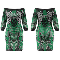 Aotearoa Iwi Ngai Tahu Personalised Couples Matching Off The Shoulder Long Sleeve Dress and Long Sleeve Button Shirt Maori Kowhaiwhai Pattern LT19 - Polynesian Pride