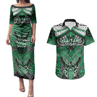 Aotearoa Iwi Ngai Tahu Personalised Couples Matching Puletasi and Hawaiian Shirt Maori Kowhaiwhai Pattern LT19 Green - Polynesian Pride