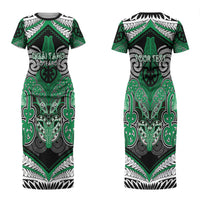 Aotearoa Iwi Ngai Tahu Personalised Couples Matching Short Sleeve Bodycon Dress and Long Sleeve Button Shirt Maori Kowhaiwhai Pattern LT19 - Polynesian Pride