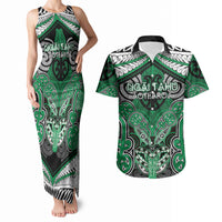 Aotearoa Iwi Ngai Tahu Personalised Couples Matching Tank Maxi Dress and Hawaiian Shirt Maori Kowhaiwhai Pattern LT19 Green - Polynesian Pride