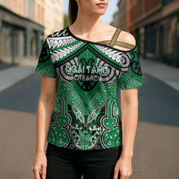 Aotearoa Iwi Ngai Tahu Personalised Cross Shoulder Shirt Maori Kowhaiwhai Pattern LT19 - Polynesian Pride