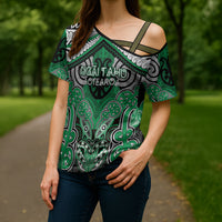 Aotearoa Iwi Ngai Tahu Personalised Cross Shoulder Shirt Maori Kowhaiwhai Pattern LT19 - Polynesian Pride