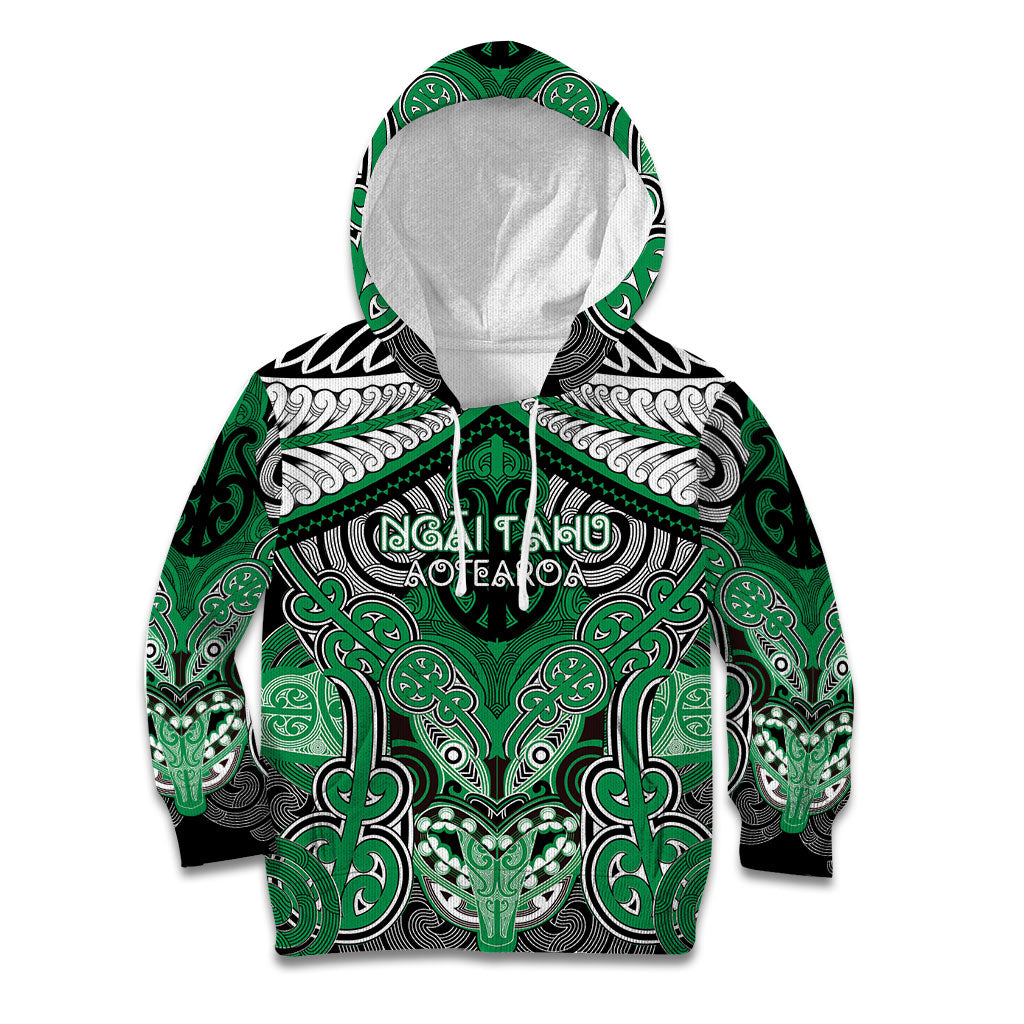Aotearoa Iwi Ngai Tahu Personalised Kid Hoodie Maori Kowhaiwhai Pattern LT19 Hoodie Green - Polynesian Pride
