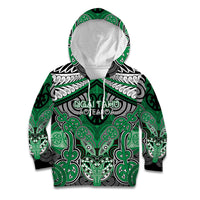 Aotearoa Iwi Ngai Tahu Personalised Kid Hoodie Maori Kowhaiwhai Pattern LT19 Hoodie Green - Polynesian Pride