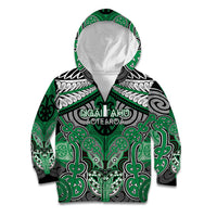 Aotearoa Iwi Ngai Tahu Personalised Kid Hoodie Maori Kowhaiwhai Pattern LT19 Zip Hoodie Green - Polynesian Pride