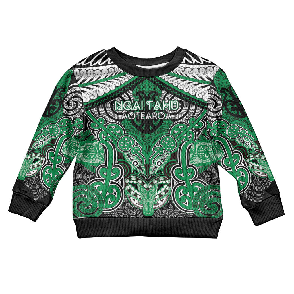 Aotearoa Iwi Ngai Tahu Personalised Kid Ugly Christmas Sweater Maori Kowhaiwhai Pattern LT19 Kid Green - Polynesian Pride