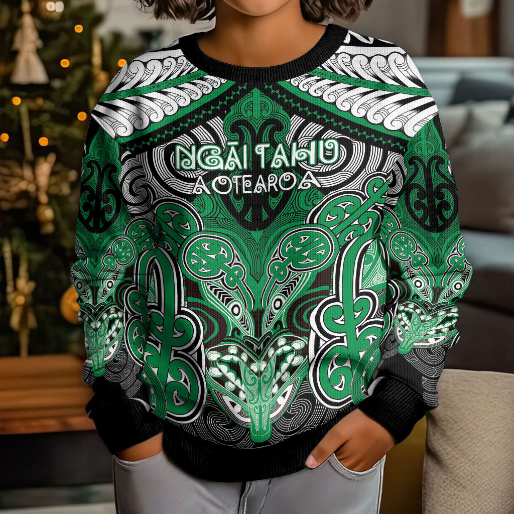 Aotearoa Iwi Ngai Tahu Personalised Kid Ugly Christmas Sweater Maori Kowhaiwhai Pattern LT19 - Polynesian Pride