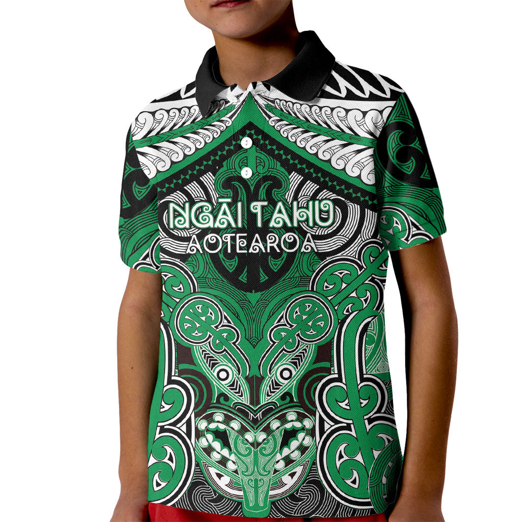 Aotearoa Iwi Ngai Tahu Personalised Kid Polo Shirt Maori Kowhaiwhai Pattern LT19 Kid Green - Polynesian Pride