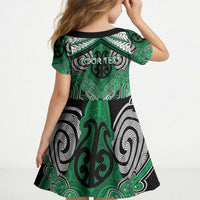Aotearoa Iwi Ngai Tahu Personalised Kid Short Sleeve Dress Maori Kowhaiwhai Pattern LT19 - Polynesian Pride