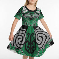 Aotearoa Iwi Ngai Tahu Personalised Kid Short Sleeve Dress Maori Kowhaiwhai Pattern LT19 - Polynesian Pride