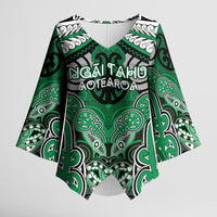 Aotearoa Iwi Ngai Tahu Personalised Kimono Sleeve Blouse Maori Kowhaiwhai Pattern LT19 Female Green - Polynesian Pride