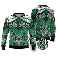Aotearoa Iwi Ngai Tahu Personalised Ugly Christmas Sweater Maori Kowhaiwhai Pattern LT19 Green - Polynesian Pride