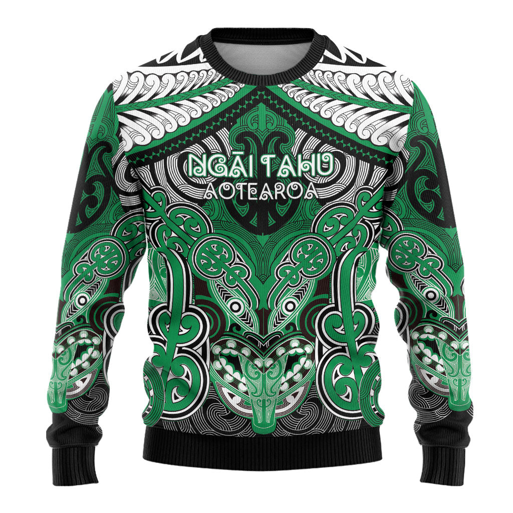 Aotearoa Iwi Ngai Tahu Personalised Ugly Christmas Sweater Maori Kowhaiwhai Pattern LT19 - Polynesian Pride