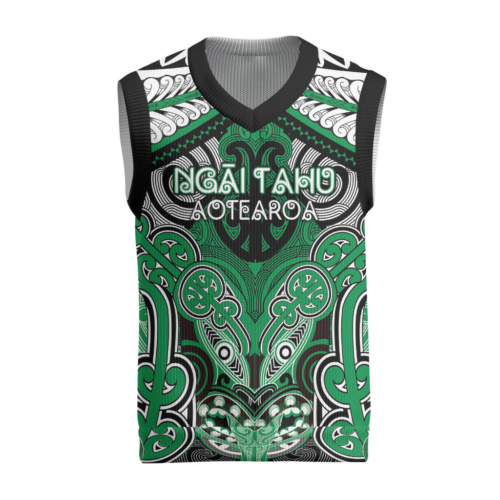 Aotearoa Iwi Ngai Tahu Personalised Christmas Knitted V-Neck Vest Maori Kowhaiwhai Pattern LT19 Green - Polynesian Pride