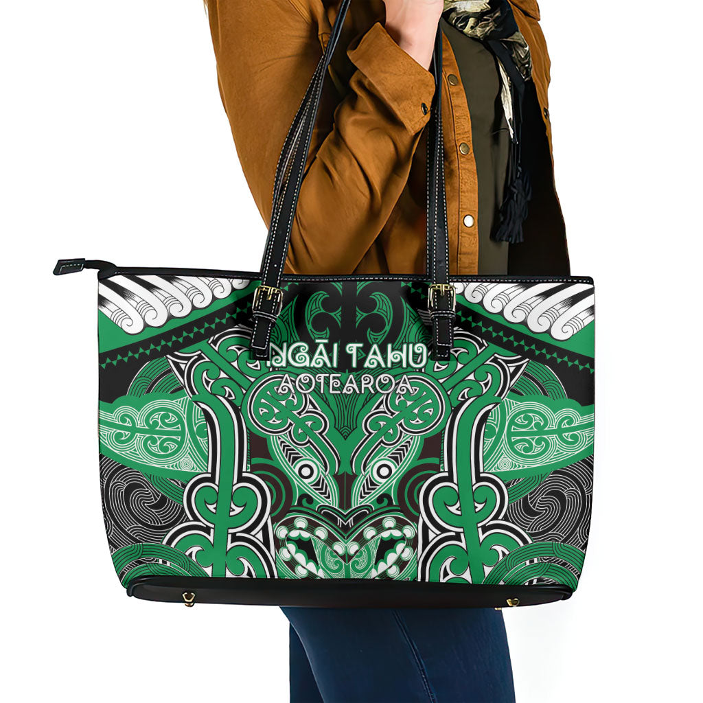 Aotearoa Iwi Ngai Tahu Leather Tote Bag Maori Kowhaiwhai Pattern LT19 - Polynesian Pride
