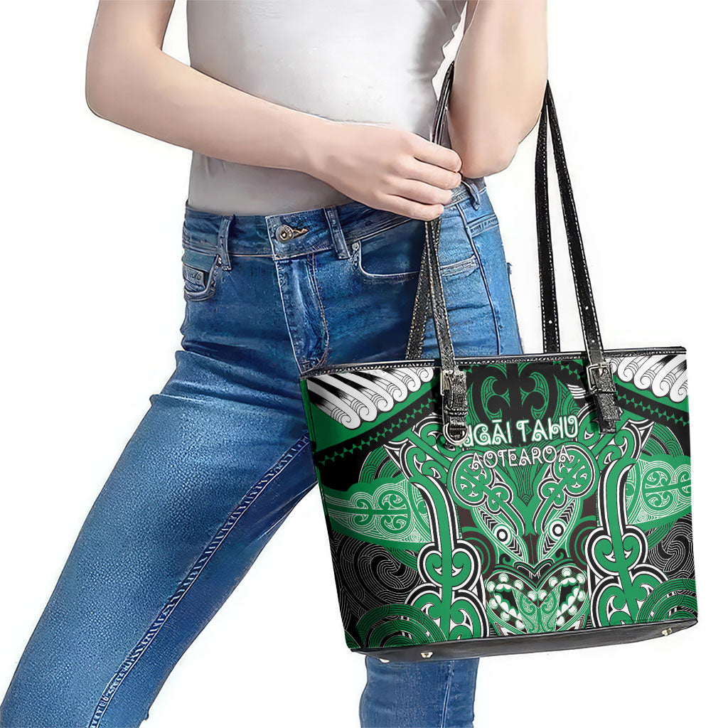 Aotearoa Iwi Ngai Tahu Leather Tote Bag Maori Kowhaiwhai Pattern LT19 - Polynesian Pride