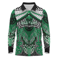 Aotearoa Iwi Ngai Tahu Personalised Long Sleeve Polo Shirt Maori Kowhaiwhai Pattern LT19 Green - Polynesian Pride
