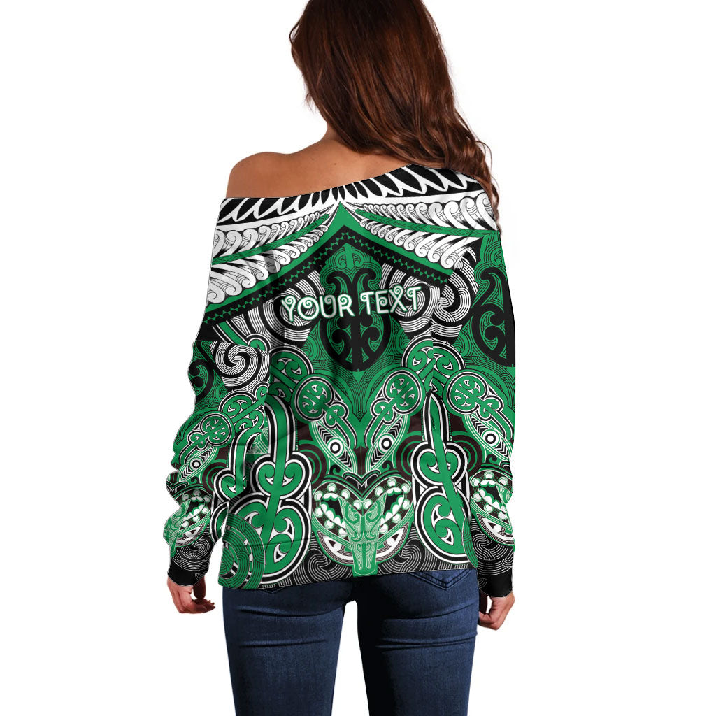 Aotearoa Iwi Ngai Tahu Personalised Off Shoulder Sweater Maori Kowhaiwhai Pattern LT19 - Polynesian Pride