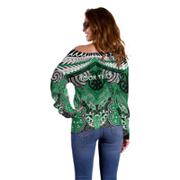 Aotearoa Iwi Ngai Tahu Personalised Off Shoulder Sweater Maori Kowhaiwhai Pattern LT19 - Polynesian Pride